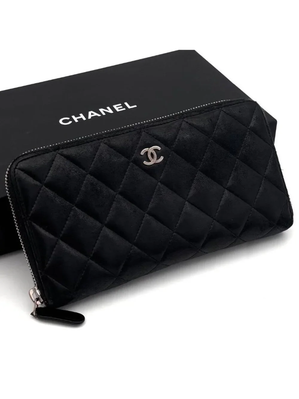 Chanel Quilted Lambskin Zip Around Wallet Black